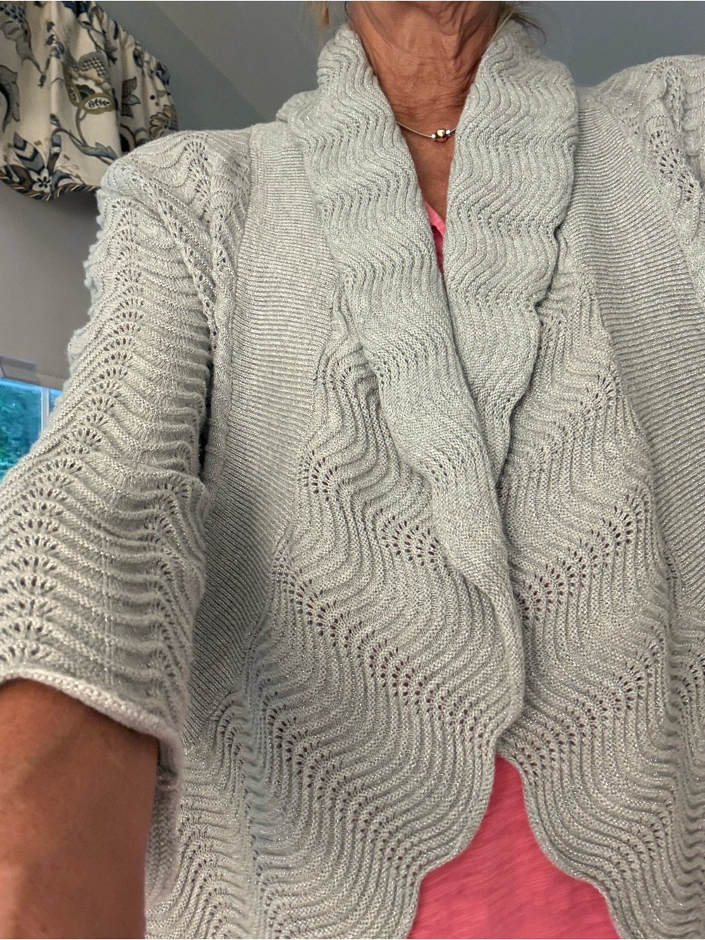 Alfred Dunner Light Gray Cotton Blend Wave-Knit Open Front Cardigan
